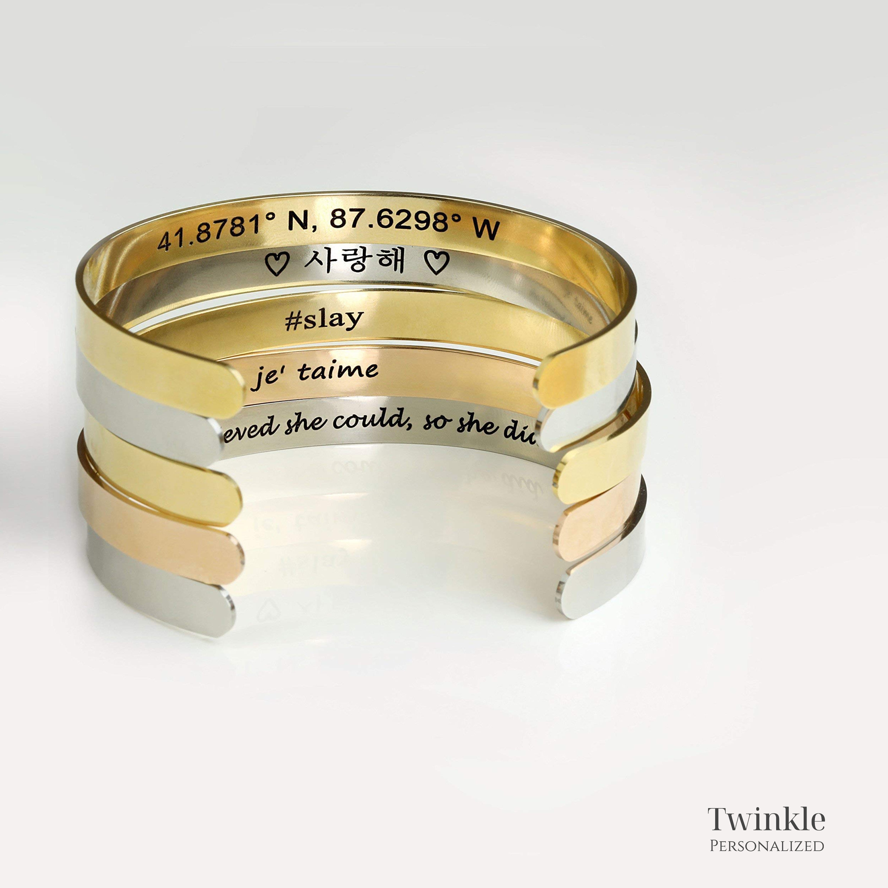 Personalized Cuff Bracelet for Women Custom Inspiration Engraved Bracelet Bridesmaids Gift For Her Gold Bangle Bracelet Wedding Jewelry
