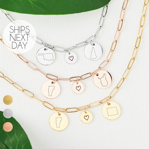 Personalized Long Distance Friendship Gift Engraved  State Necklace for Her Friend Chain Necklace Custom Gift for Mom