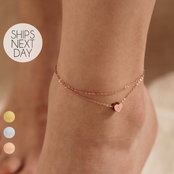 Custom Initial Anklets Ankle Bracelet for Women Personalized Gift for Her Minimalist Dainty Heart Gift Mother's Day Gift Jewelry