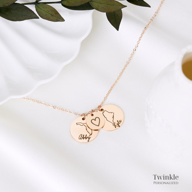 Collier délicat assorti longue distance avec nom personnalisé meilleur ami cadeau État collier amitié personnalisé fête des mères image 5