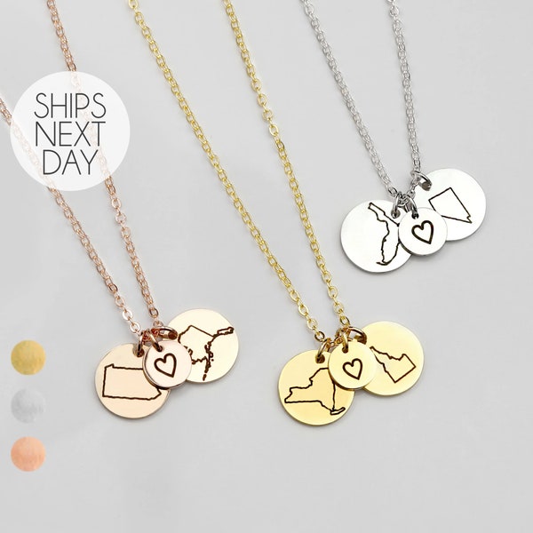 Gold Best Friend Necklace Friendship Gift Long Distance State Necklace Birthday Personalized Jewelry Sister in Law Gifts Mother's Day Gift