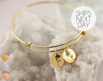 Custom Birth Flower Bracelet for Grandma personalized Jewelry Bridesmaid Wedding Gift Personalized Friendship Birth flower Gift for Her