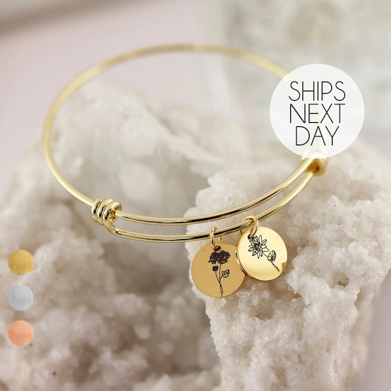 Custom Birth Flower Bracelet for Grandma personalized Jewelry Bridesmaid  Wedding Gift Personalized Friendship Birth flower Gift for Her