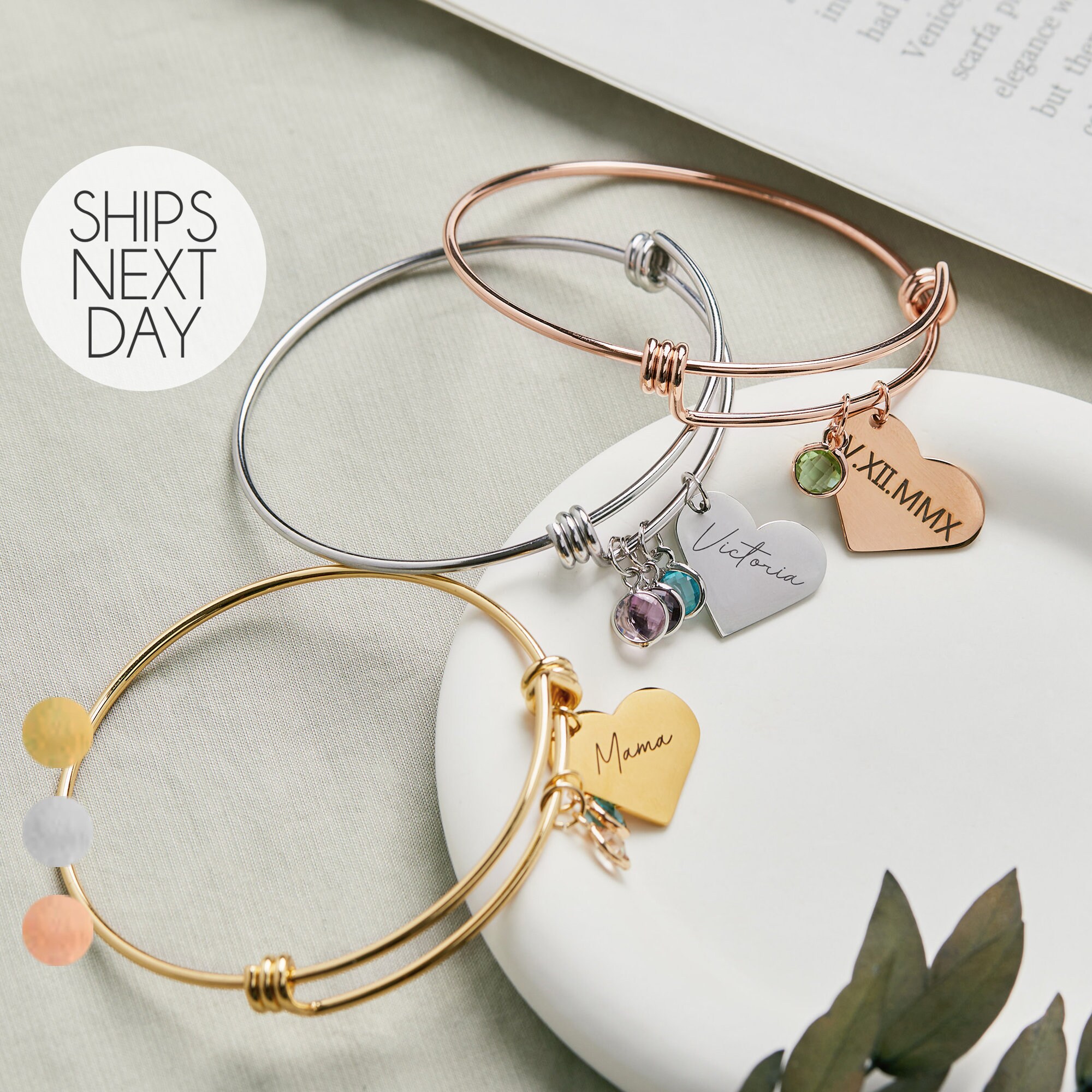 Bracciale Personalizzato A Cuore Con Pietre Portafortuna - Regolabile In Argento Rodiato - Regalo Per Donna, Ragazza, Madre - 2