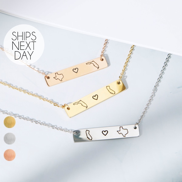 Collana dell'amicizia a lunga distanza per donne, regali personalizzati per la migliore amica, regalo di compleanno, collana con barra di gioielli statali