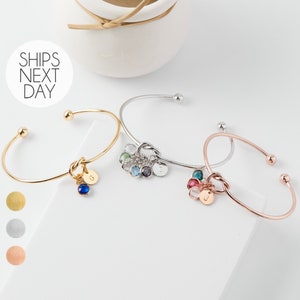 Initial Birthstone Knot Dainty Bangle Bracelet Personalized Gift for Bridesmaid Friendship Bracelet Birthstone Handmade Jewelry Gift for Her