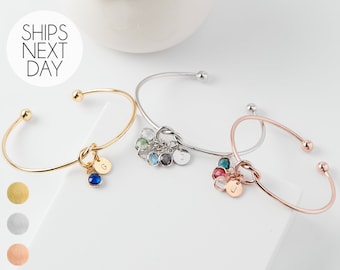 Initial Birthstone Knot Dainty Bangle Bracelet Personalized Gift for Bridesmaid Friendship Bracelet Birthstone Handmade Jewelry Gift for Her