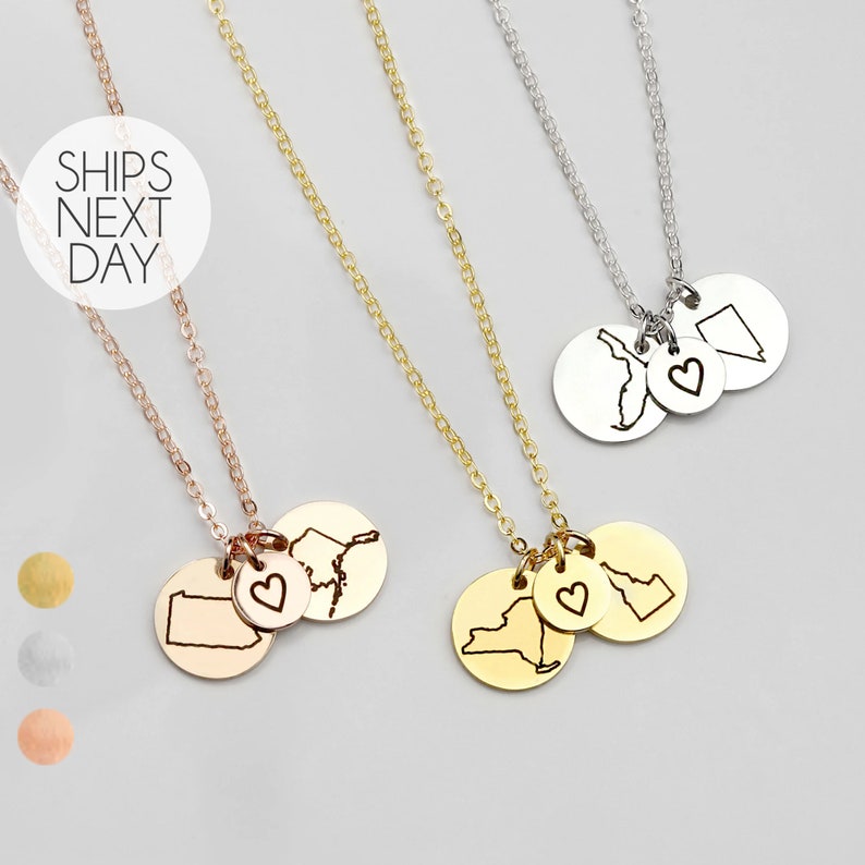 Best Friend Gift Personalized Friendship Necklace for Her Long Distance Jewelry for Women Custom State BFF Gifts Friend Birthday -CN-LDS 
