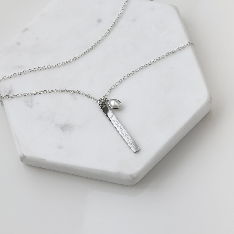 Personalized Silver Pearl Bar Plate Necklace Custom Name Etsy