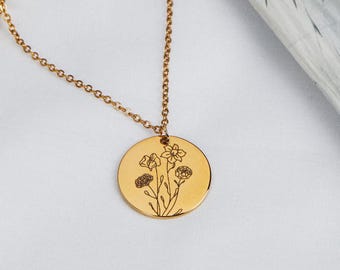 Custom Birth Flower Necklace for Grandma Personalized Birthday Mothers Day Gift for her Multiple Birth Flower Pendant Necklace for Women