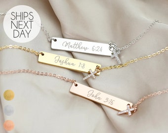 Custom Cross Necklace Engraved Bible Verse Necklace Christian Gifts for Women Bible Quotes Jewlery Minimalist Personalized Mother's Day Gift