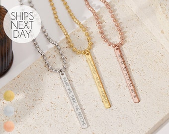 Custom Engraved Name Letter Necklace Personalized Gifts for BFF Vertical Bar Charm Necklace for Women Handmade Ball Chain Necklace