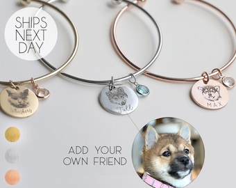 Custom Dog Bracelets for Women Pet Loss Bracelet Pet Portrait with Birthstone Bracelet Dog Remembrance Gift Cat Photo Bangle Mother's Day