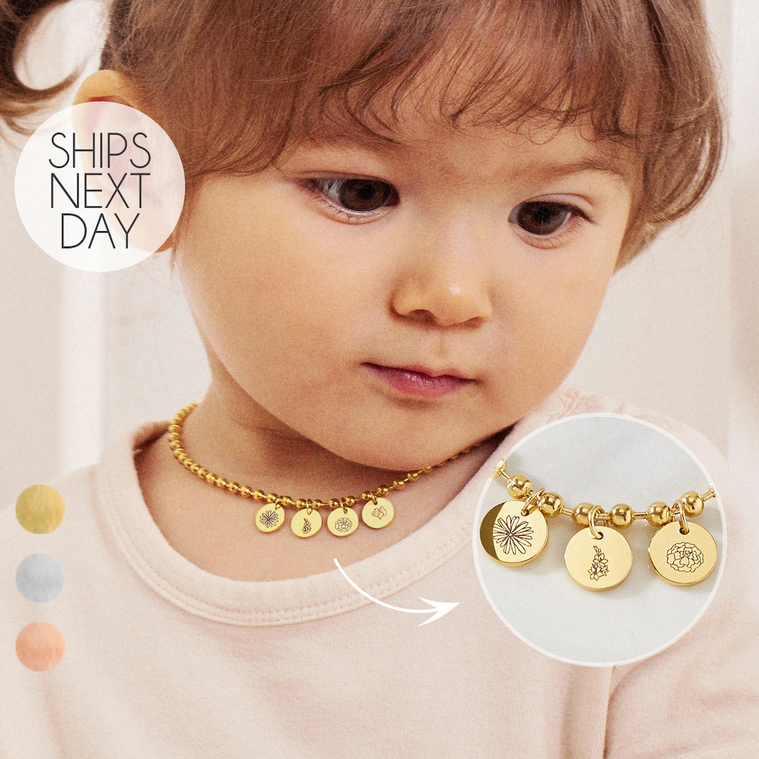 Toddler Necklace for Baby Girls Birth Flower Necklace for Etsy