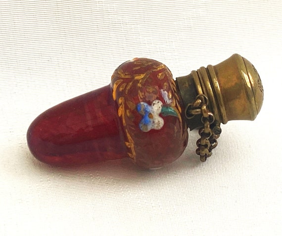 Antique Victorian Chatelaine Hand Painted Ruby Re… - image 3