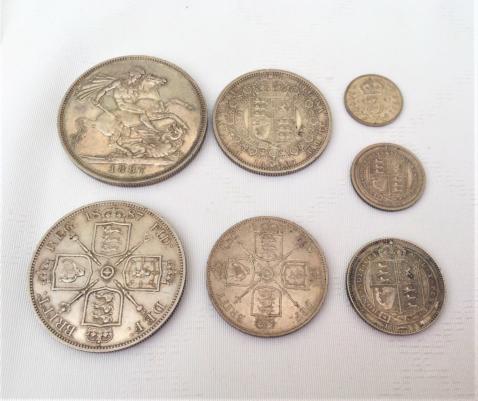 Image of 1887 Queen Victoria Silver Coin Set - Seven Coins