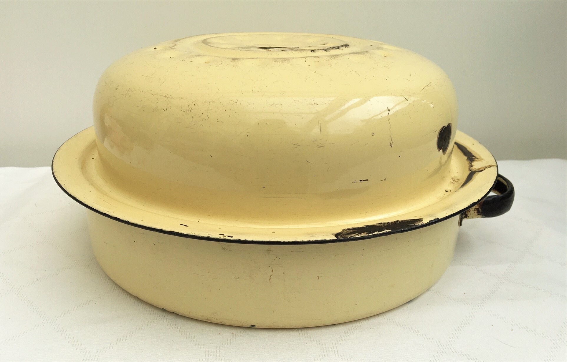 Vintage Round Enamel Roasting Tin With Lid Etsy UK