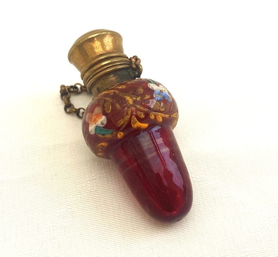 Antique Victorian Chatelaine Hand Painted Ruby Re… - image 1