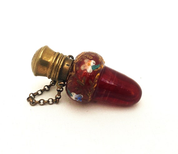 Antique Victorian Chatelaine Hand Painted Ruby Re… - image 4