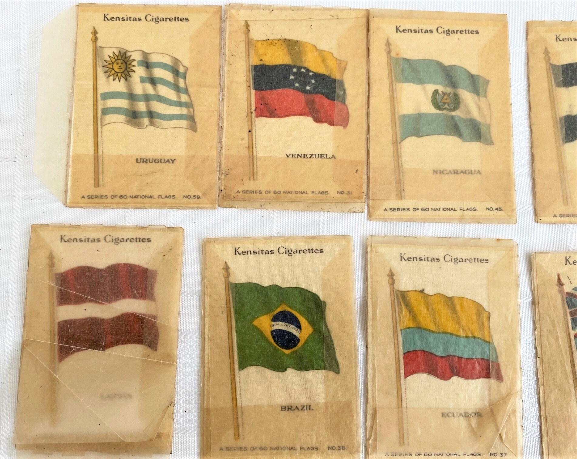 Collection of 22 Kensitas Silk Cigarette National Flags 1930's