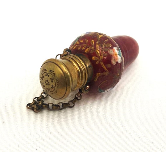 Antique Victorian Chatelaine Hand Painted Ruby Re… - image 6
