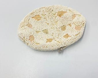 Antique White Seed Bead Clutch Evening Bag / Purse
