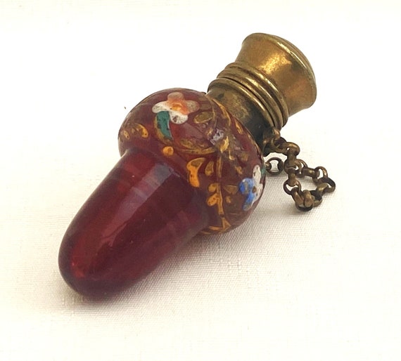Antique Victorian Chatelaine Hand Painted Ruby Re… - image 2