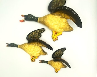 Vintage Three Ceramic Duck Wall Hangings