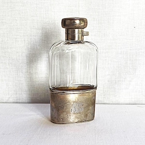 Antique Silver and Glass Hip Flask with Cup