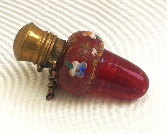 Antique Victorian Chatelaine Hand Painted Ruby Re… - image 5