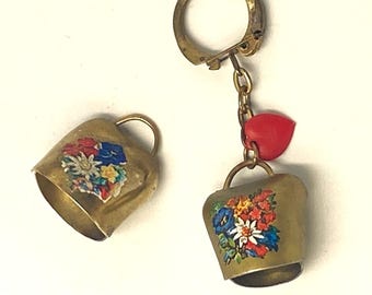 Vintage Miniature Alpine Brass Cow Bells, One on Keyring