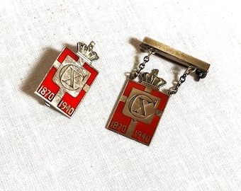 Vintage Georg Jensen Silver & Enamel King Christian 1870-1940 Pin Badge and Brooch
