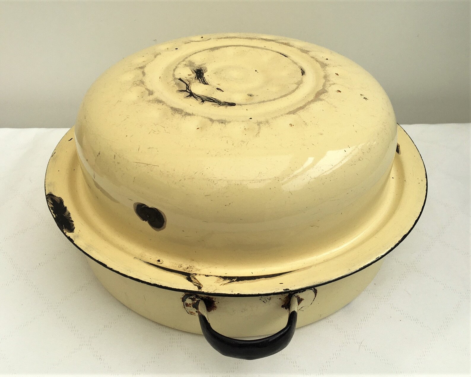 Vintage Round Enamel Roasting Tin With Lid Etsy UK