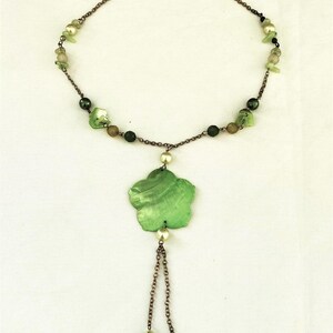Vintage Necklace with Assorted Green Beads & Shells