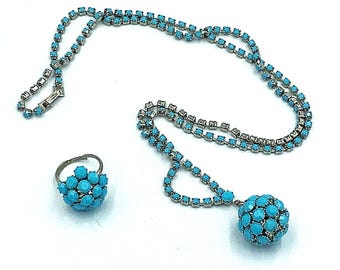 Vintage Turquoise Ring and Pendant Necklace Set