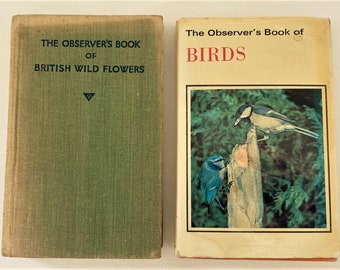 Vintage Observer Books Birds 1979 and British Wild Flowers 1940's
