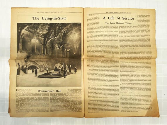 Original the Times Newspaper and Supplements January 1936 Death