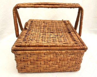 Vintage Rattan Picnic Basket