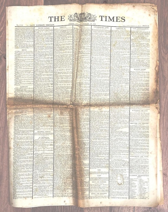 ◆ 大型 古書 [ THE TIMES LONDON ]1936年 Vintage 1930s Newspaper The Times Royal Edition Saturday July 18