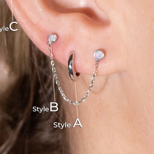 Opal Flat Back and Cartilage Hoop Earring | Cartilage Teardrop Earring For Men | Tragus Helix Piercing Jewelry for Women