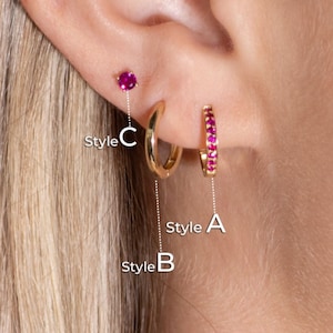 Ruby Earring For Her | Created Ruby Earring | Flat Back and Hoop | July Birthstone Gift for Him | Cartilage Hoop For Her