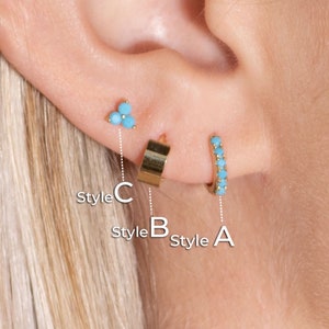 Turquoise Blue Flat Back Earring Set For Lobe | Mix and Match Hoop Earrings | Lobe Piercing Stud Jewelry | Gift Under 150 for Mother's Day