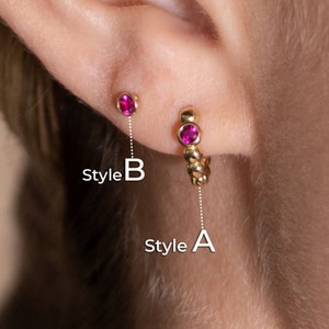 Ruby Flat Back Earring and Hoop | Earring For Women | Piercing Jewelry | Nose Tragus Helix Earring | July Birthday Gift