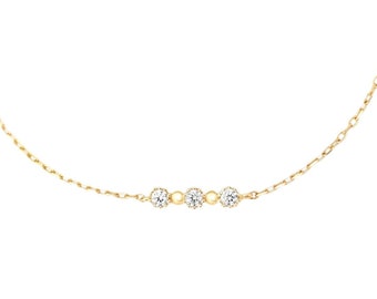 14k Gold 3 Stone Diamond Studded Chain Bracelet Diamond Beaded Bracelet Gold Chain Necklace Jewelry Mothers Day Gift