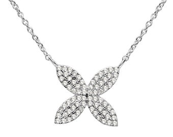 Diamant-Blumen-Anhänger-Halskette, 14-karätiges Massivgold-Halskette, 4-Blütenblatt-Halskette, Diamant-Blumen-Halskette, Layering-Halskette, minimalistischer Schmuck, Geschenk
