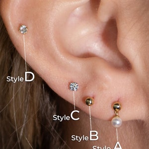 Pearl Cartilage Earring Diamond Flat Back Earring | Lobe Tragus Helix Earring For Him Her | Minimalist Earring Gift for Wife