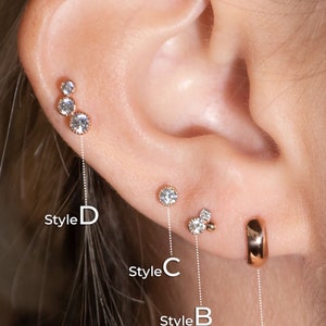 Rose and Diamond Earring | Ear Crawler Helix Hoop | Flat Back Cartilage Earring | Piercing Jewelry Gift For Him Her