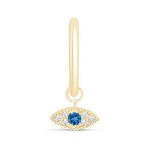 Blue Evil Eye Charm Earring - Hoop - Protection Jewelry - Topaz Birthstone Jewelry