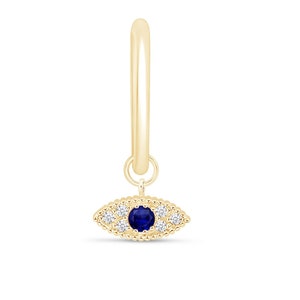 Blue Evil Eye Charm Earring - Hoop - Sapphire Birthstone Jewelry - Protection and Style in One