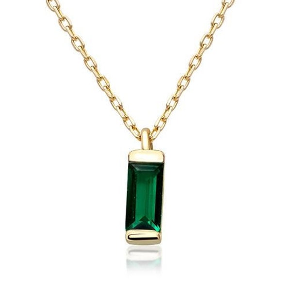 Emerald Baguette hanger ketting 14k gouden Emerald Solitaire gelaagdheid ketting mei Birthstone cadeau